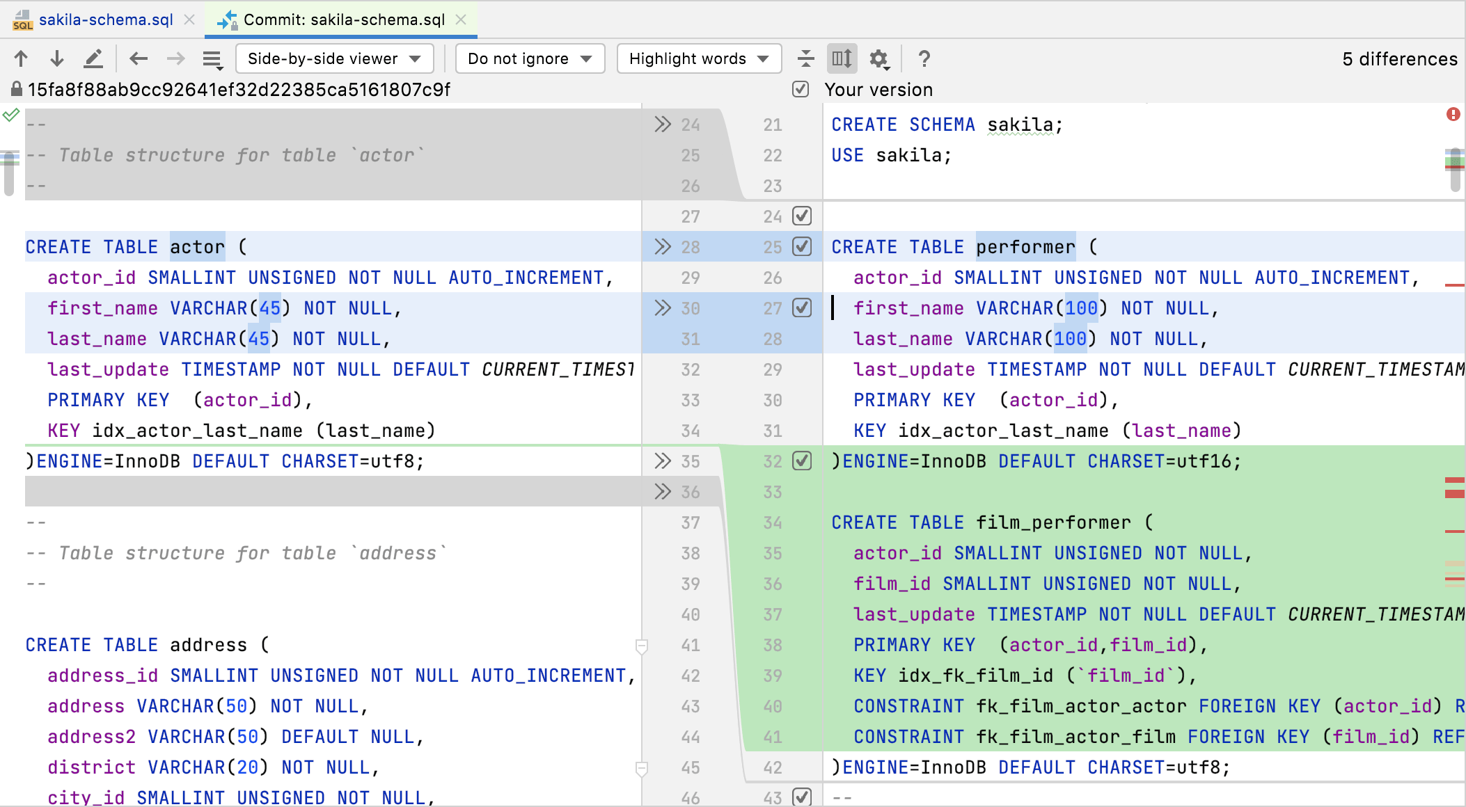 Diff preview in the editor Diff preview in the editor