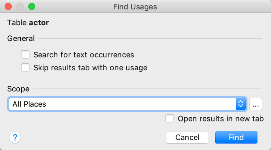 Find Usages dialog (Change Scope) Find Usages dialog (Change Scope)