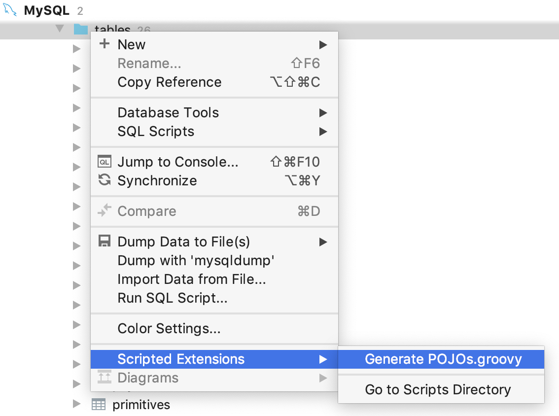 Generate Java entity classes for tables and views