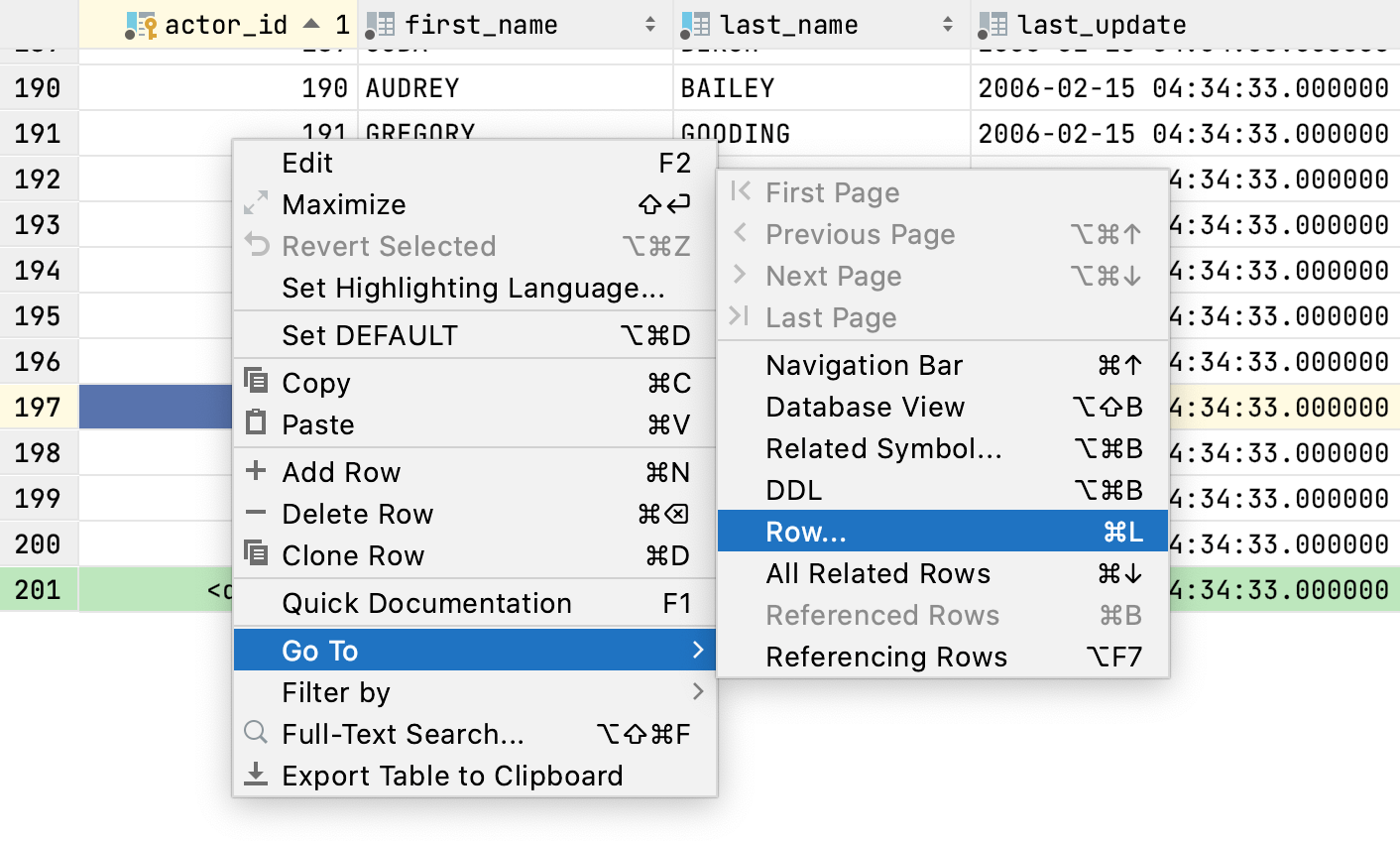 Go to a specified row