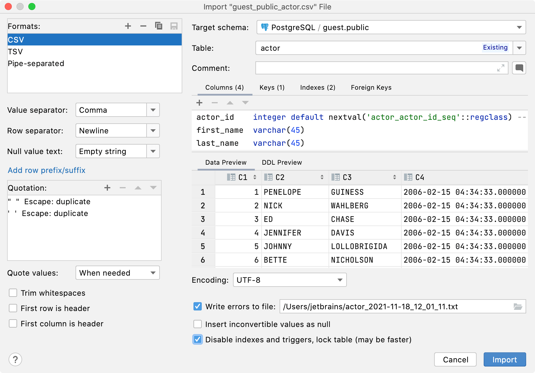 Import delimiter-separated values into a database