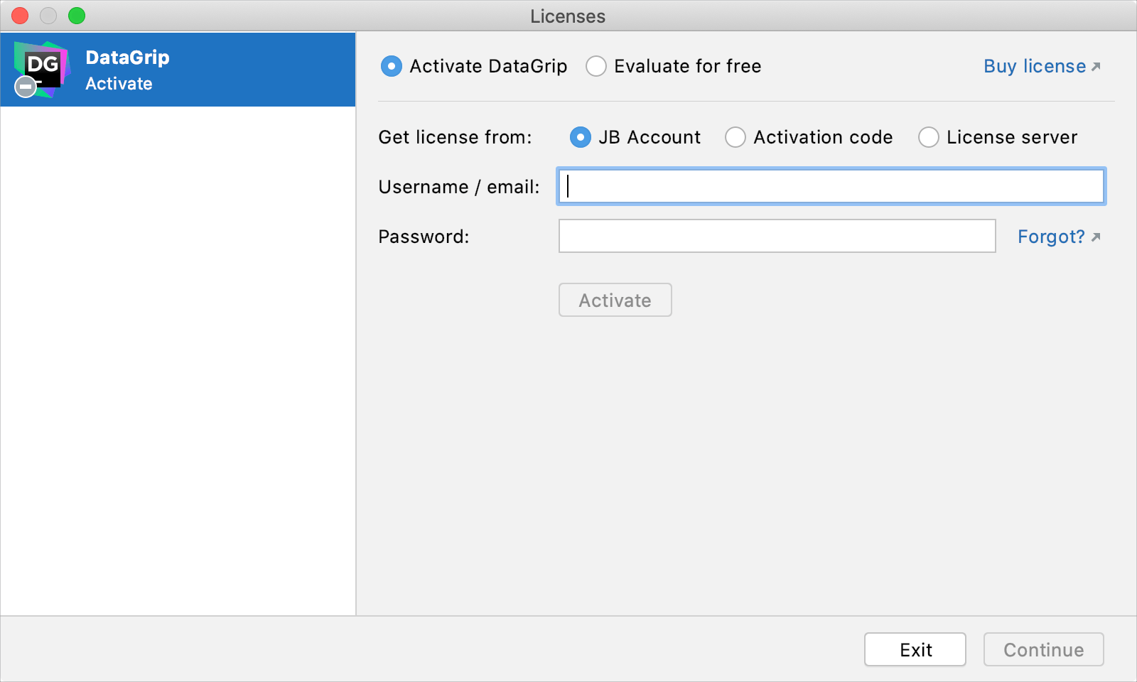 The License Activation dialog