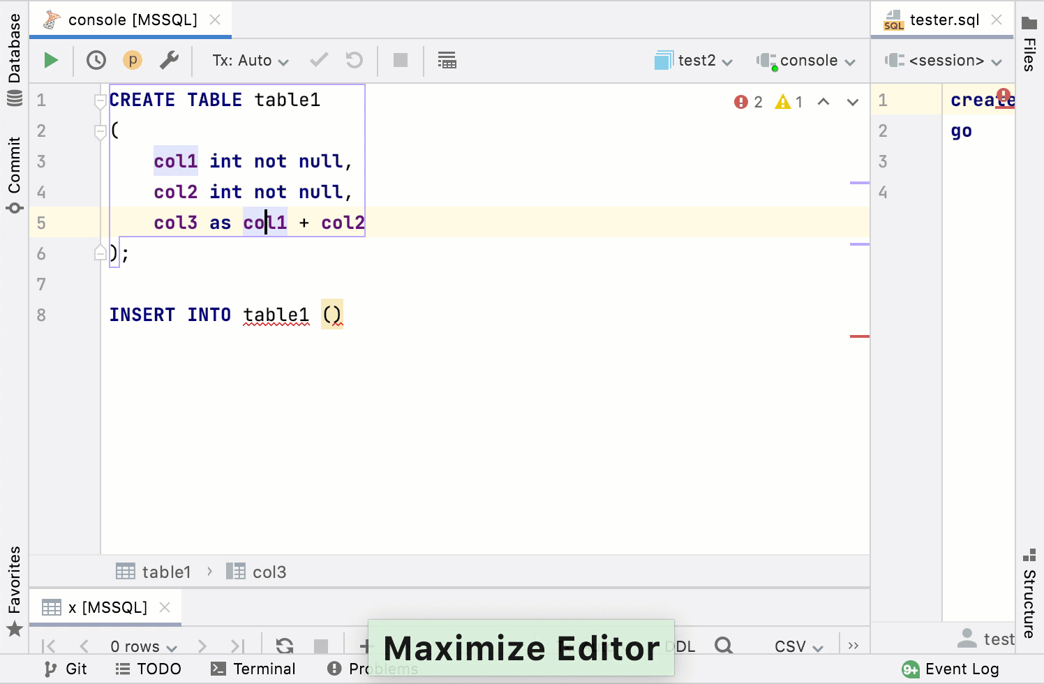 Maximize Editor and Normalize Splits actions