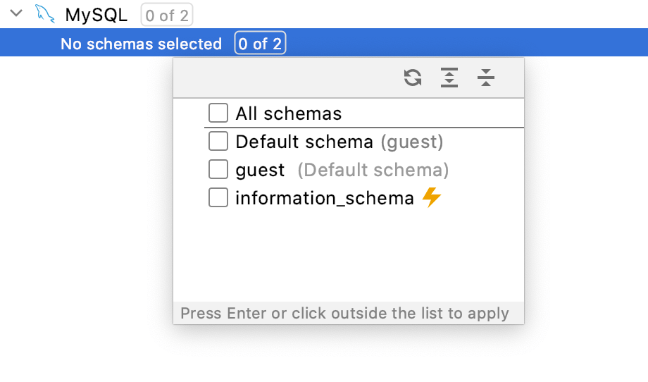 No schemas are selected