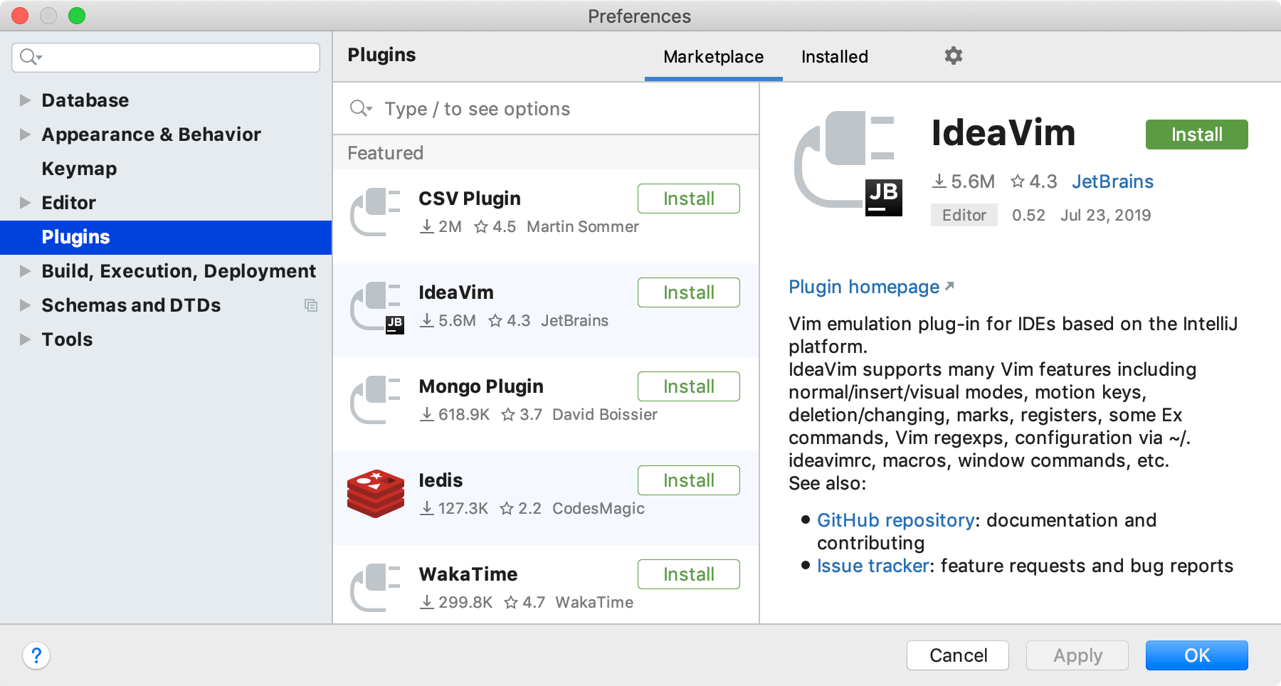 The Plugins settings dialog The Plugins settings dialog