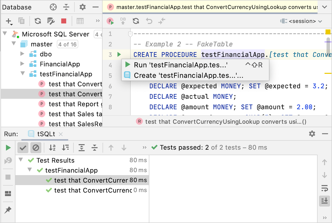Run tests from the editor Run tests from the editor