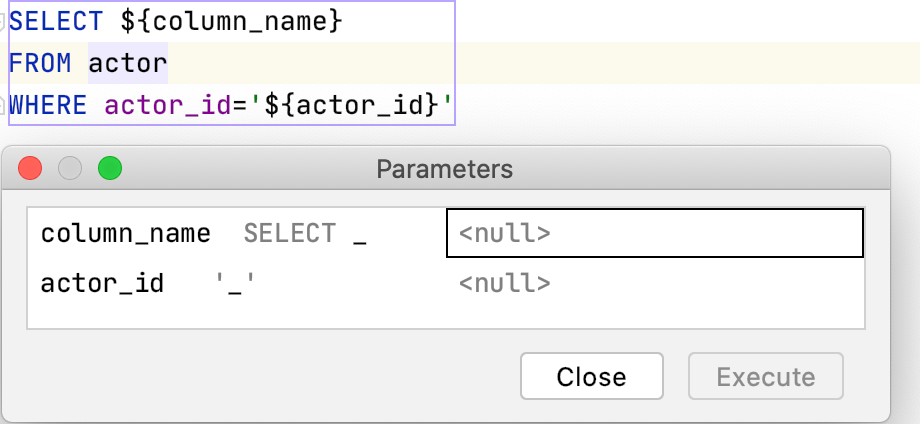 user parameters in datagrip use all values