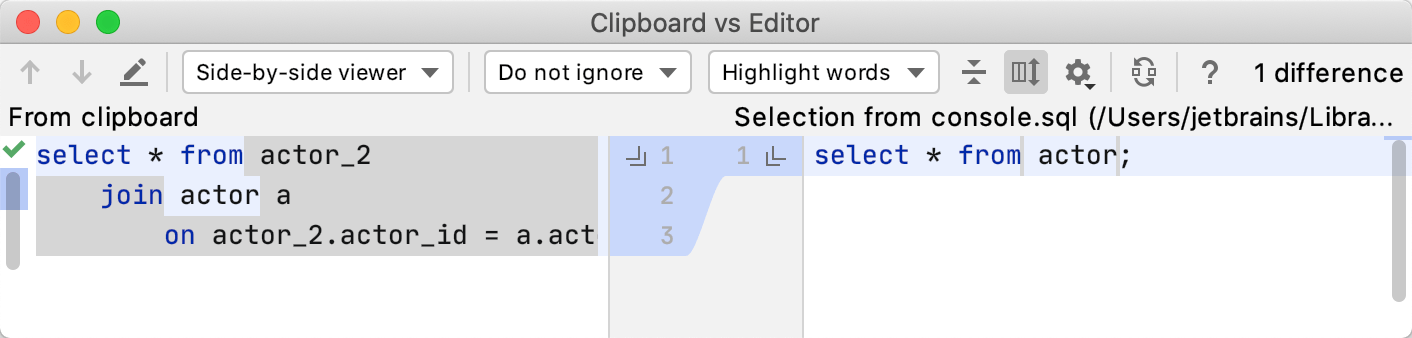 Compare two SQL queries