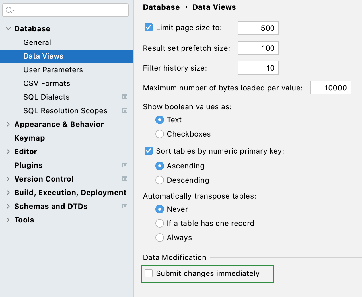 Submit changes immediately