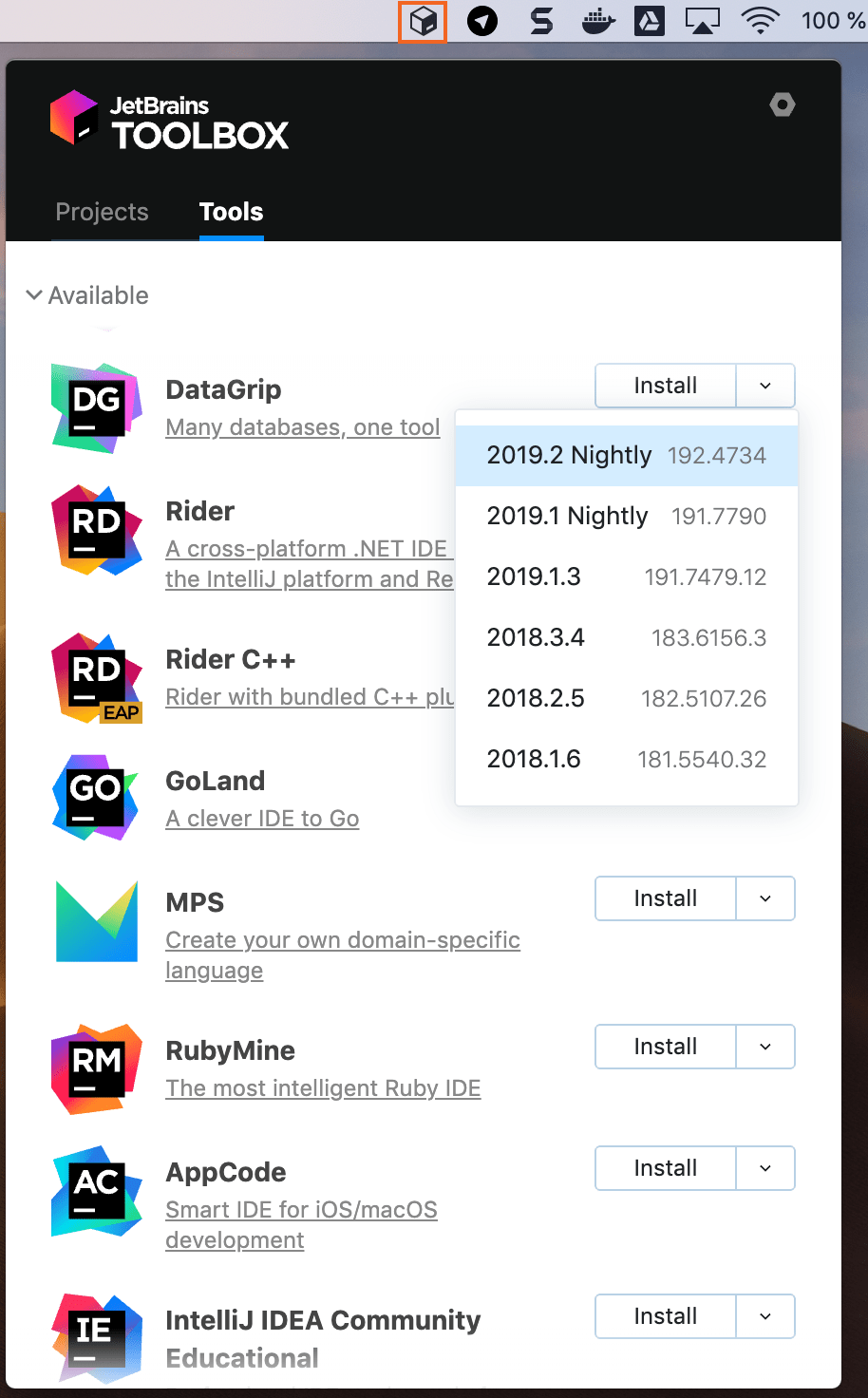 DataGrip in the Toolbox app
