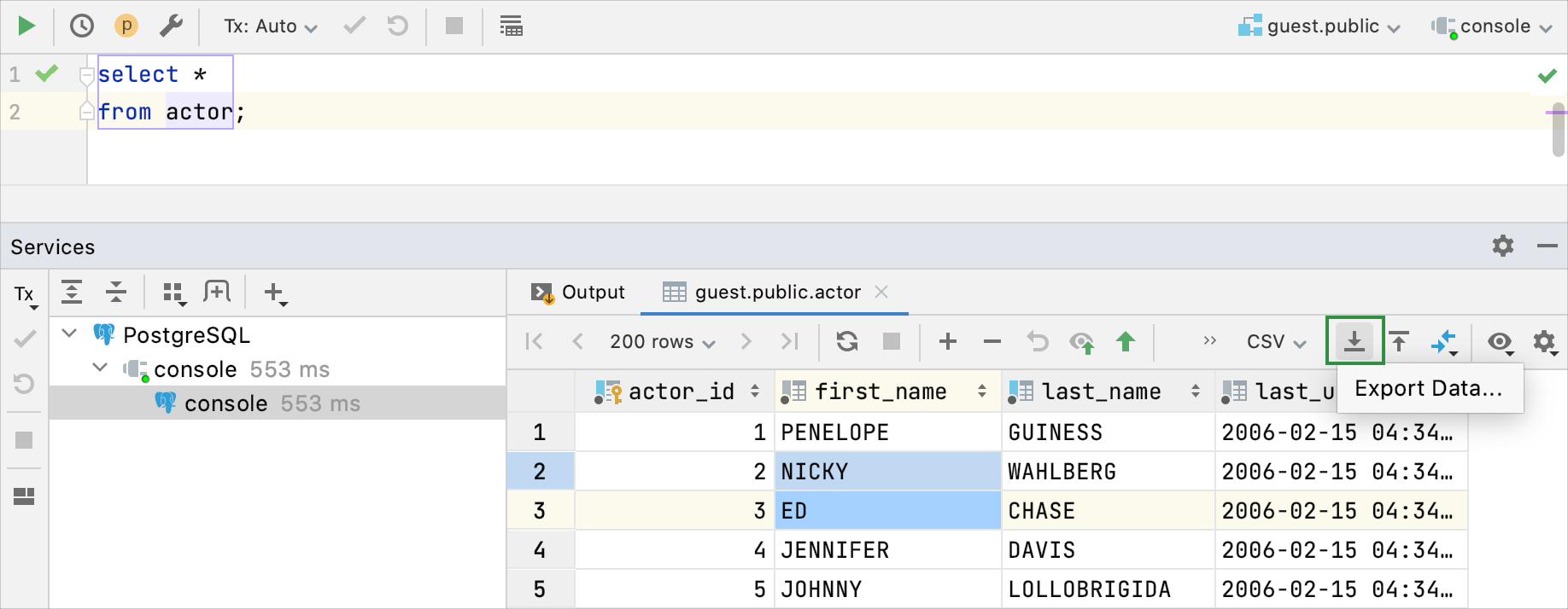 Export a view to a file