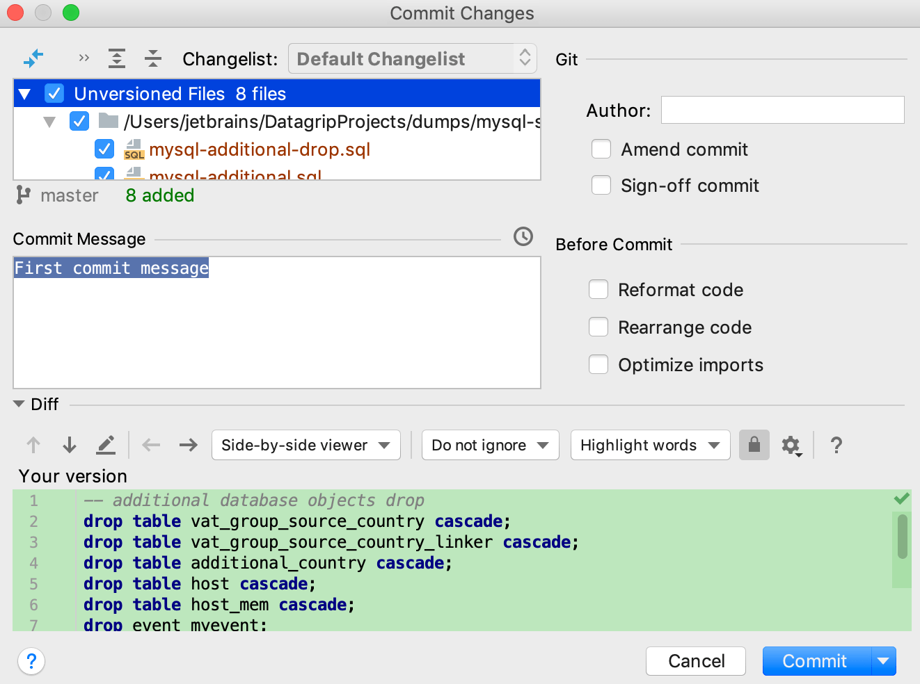 Commit local changes Commit local changes