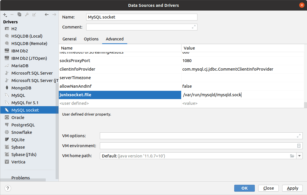 添加 junixsocket.file 属性