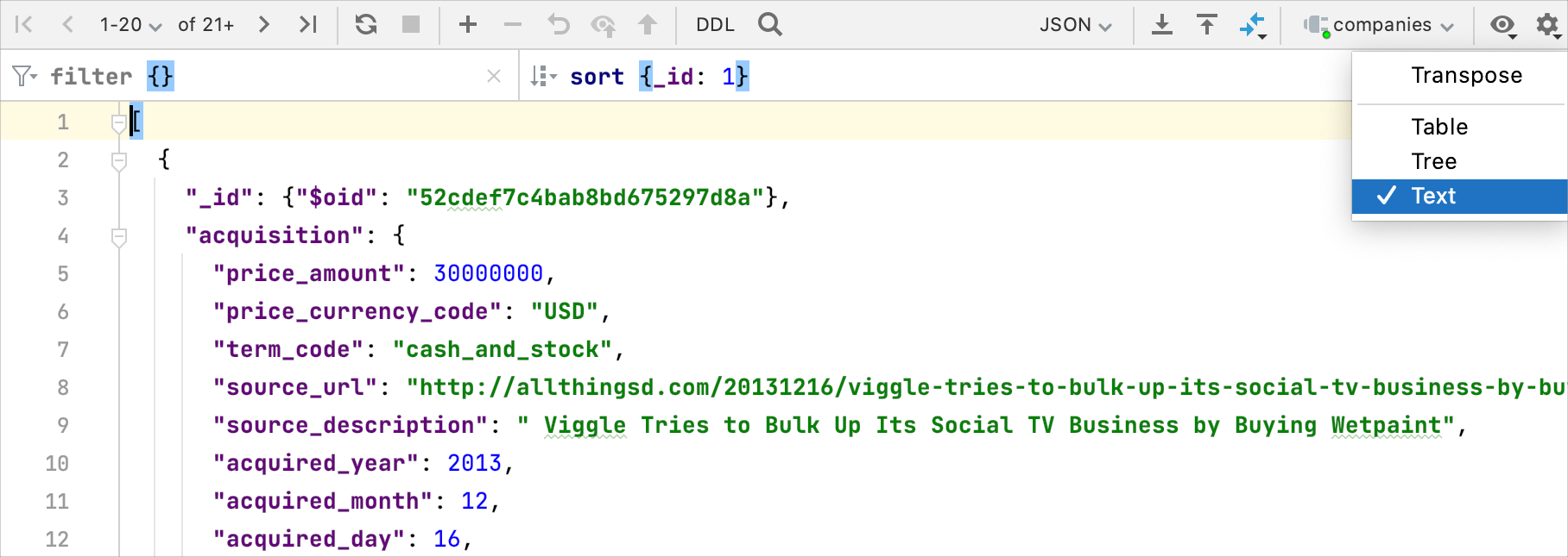 The transposed table viewing mode