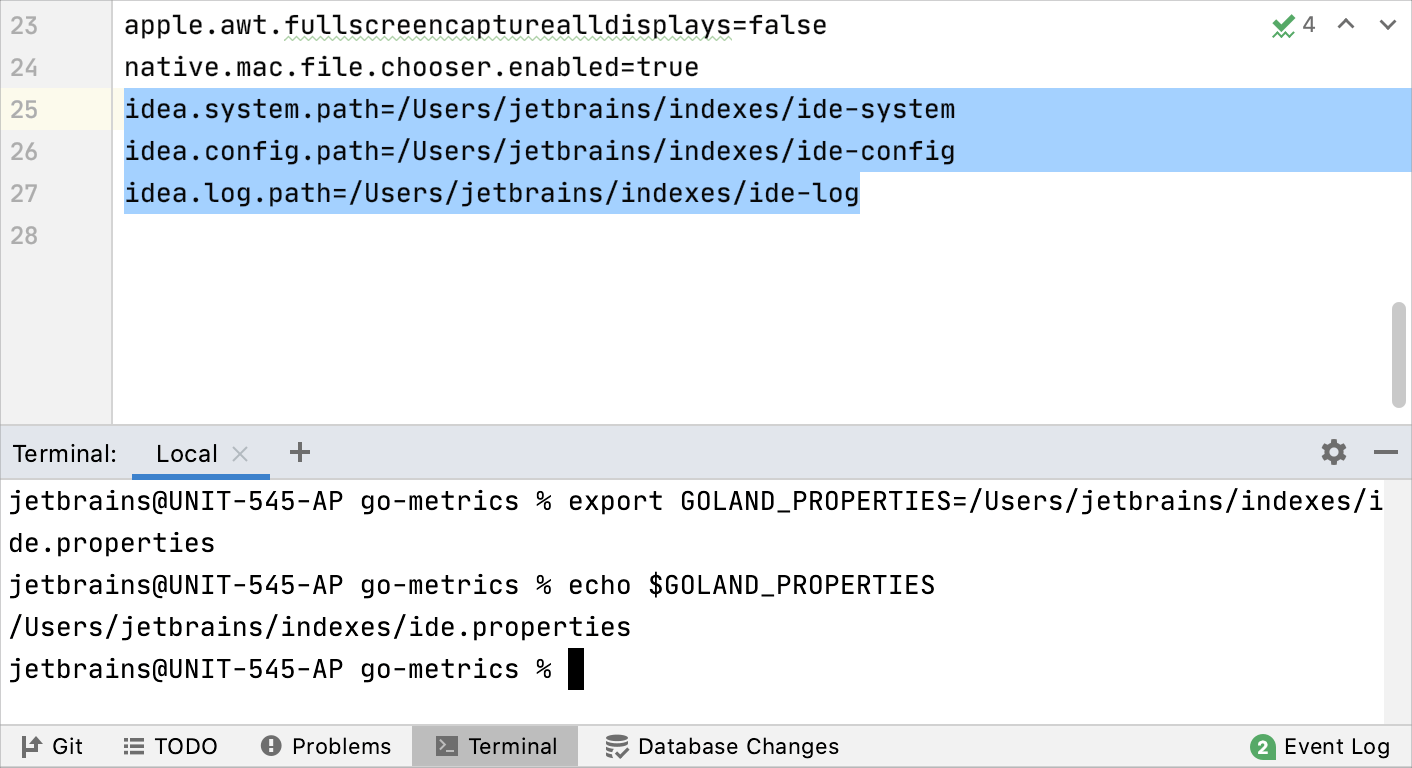 Add properties to the ide.properties file