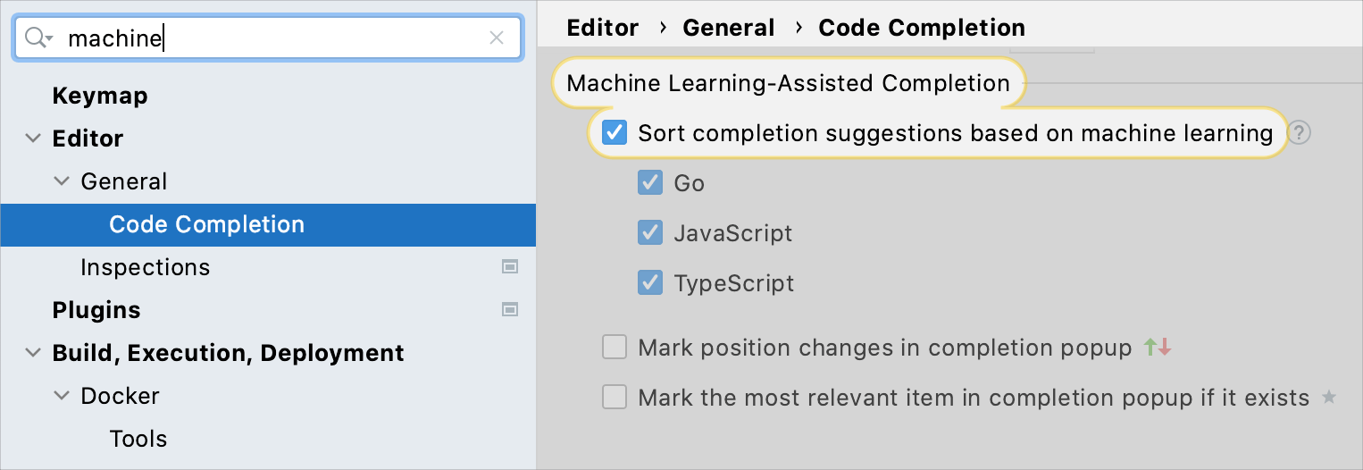 Use machine-learning-assisted code completion