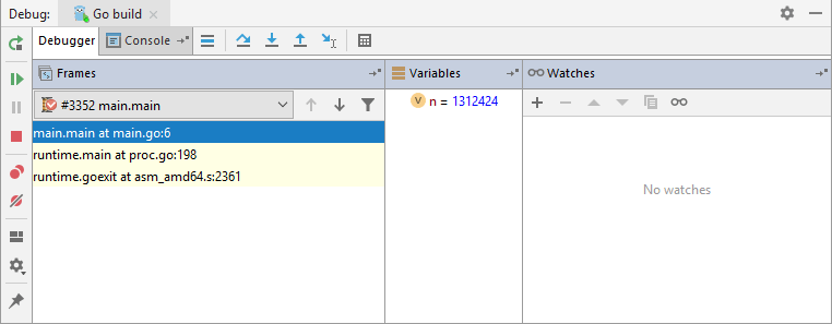 GoLand: Debug window