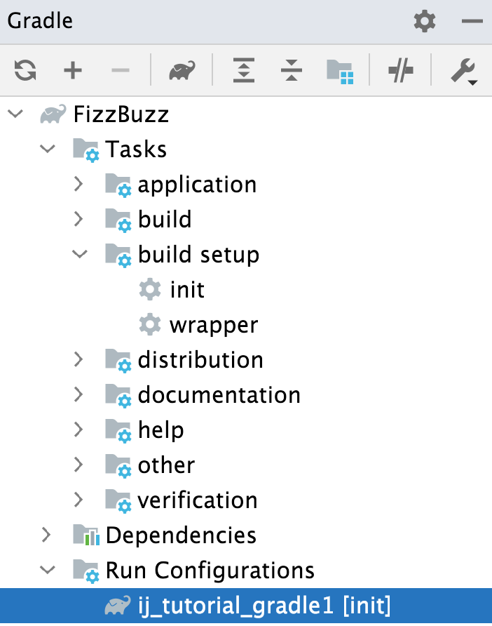 Gradle tool window: Run Configurations