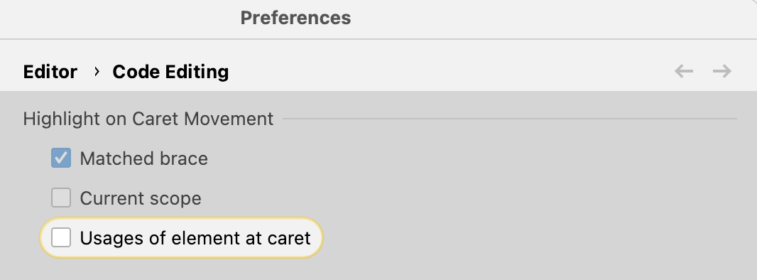 Highlight on Caret Movement settings