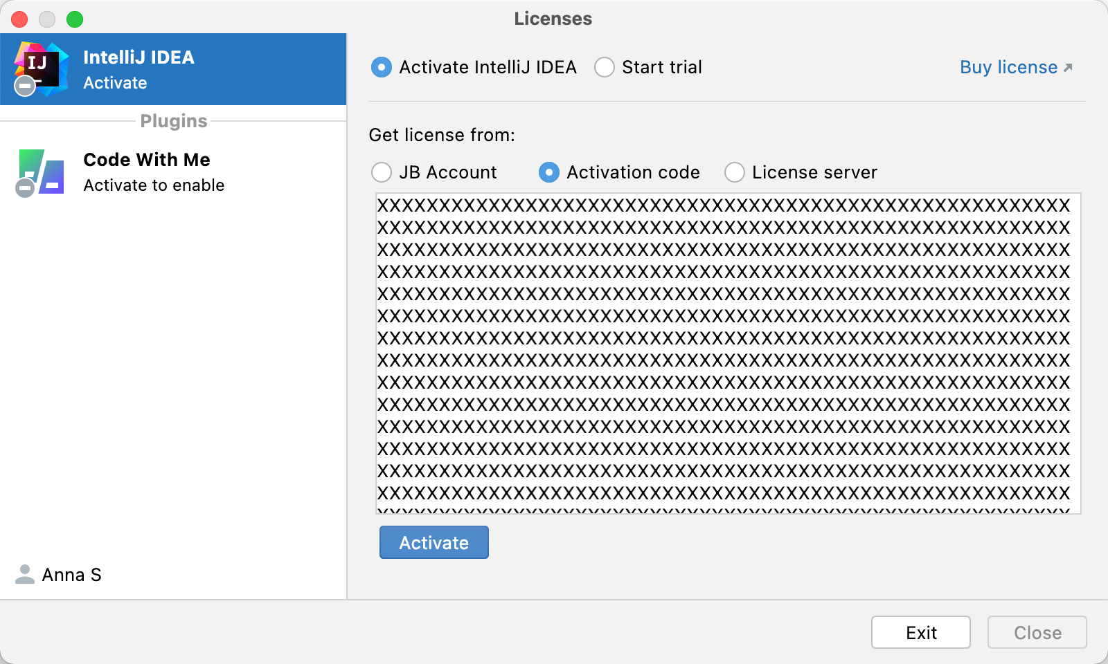 Activate IntelliJ IDEA license with an activation code