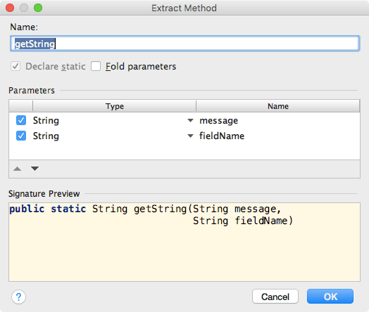 Extract method dialog