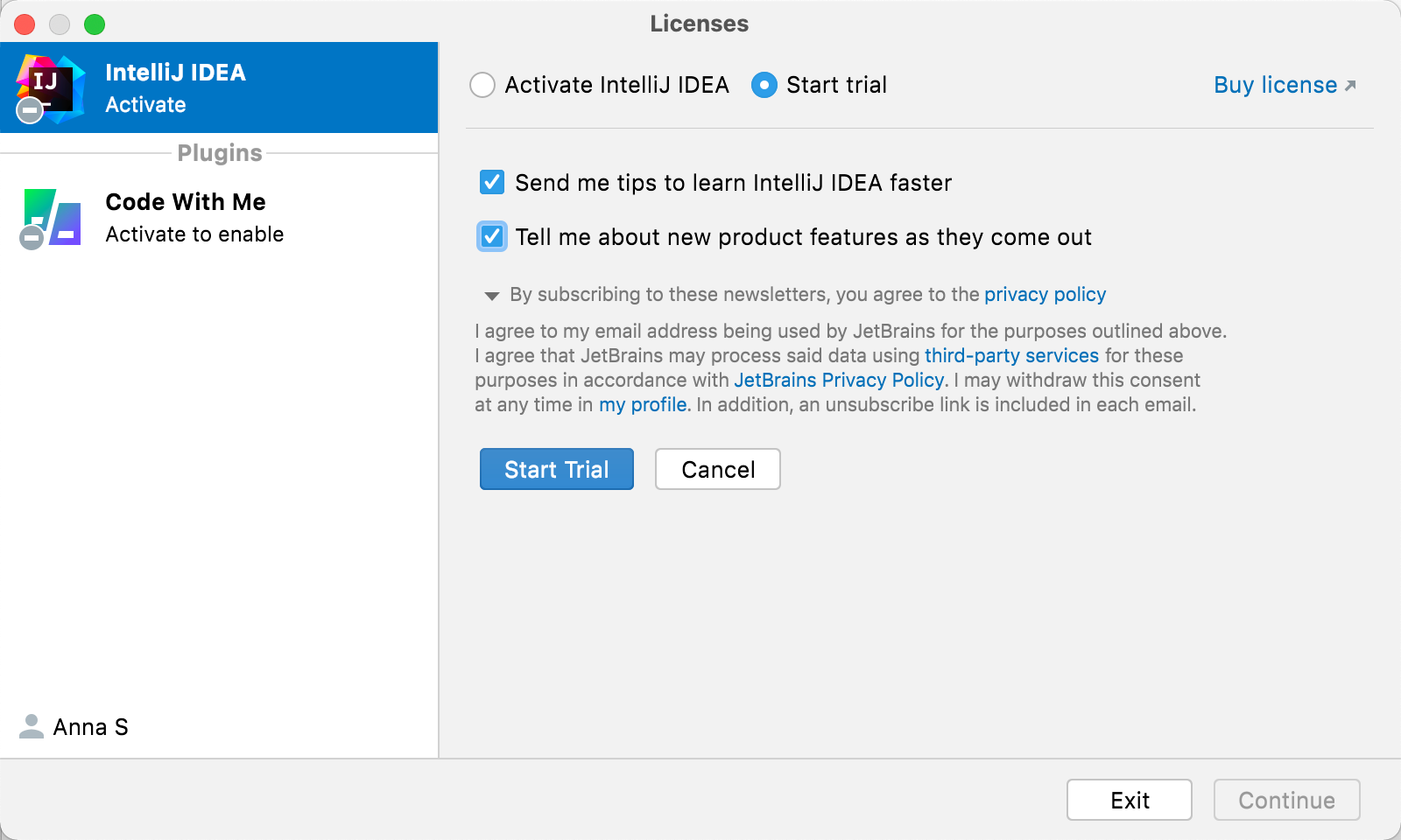 intellij idea activation code email