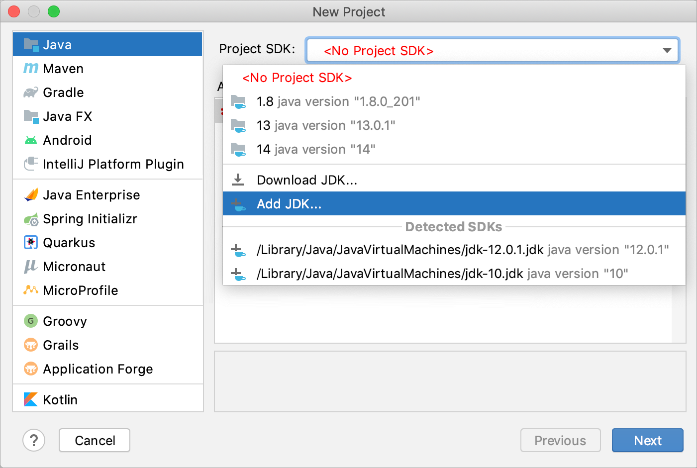 Creating the new project and adding the JDK