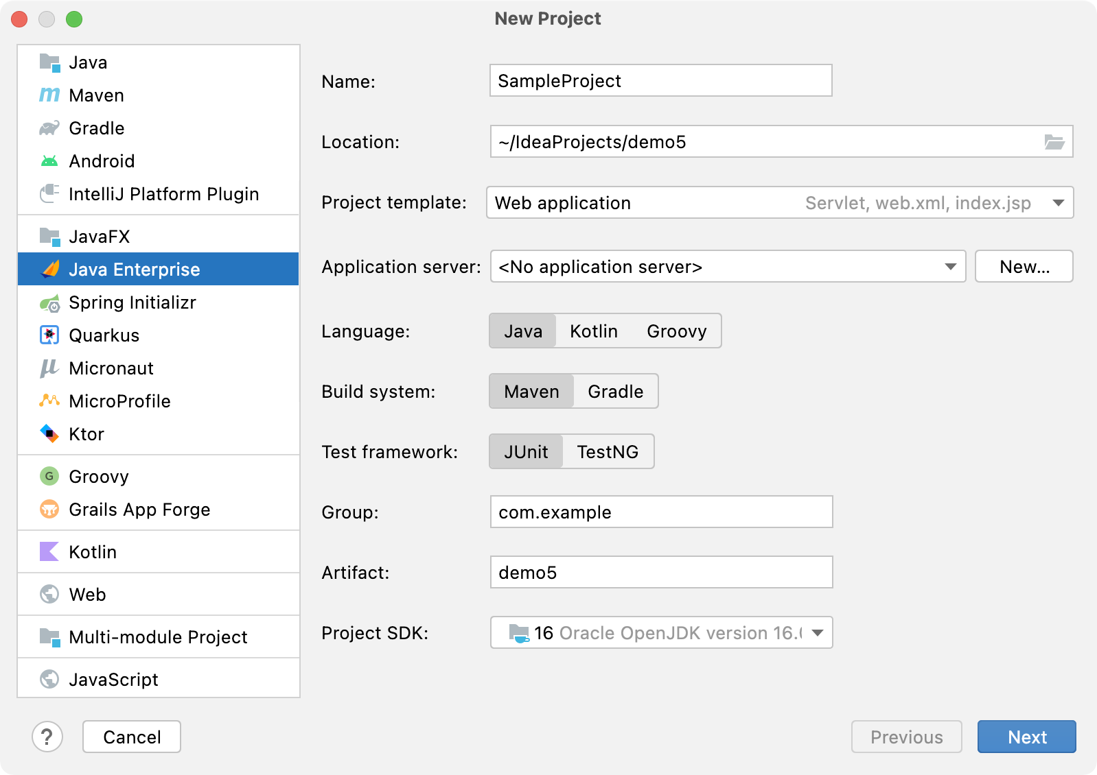 Creating new project with Hibernate support