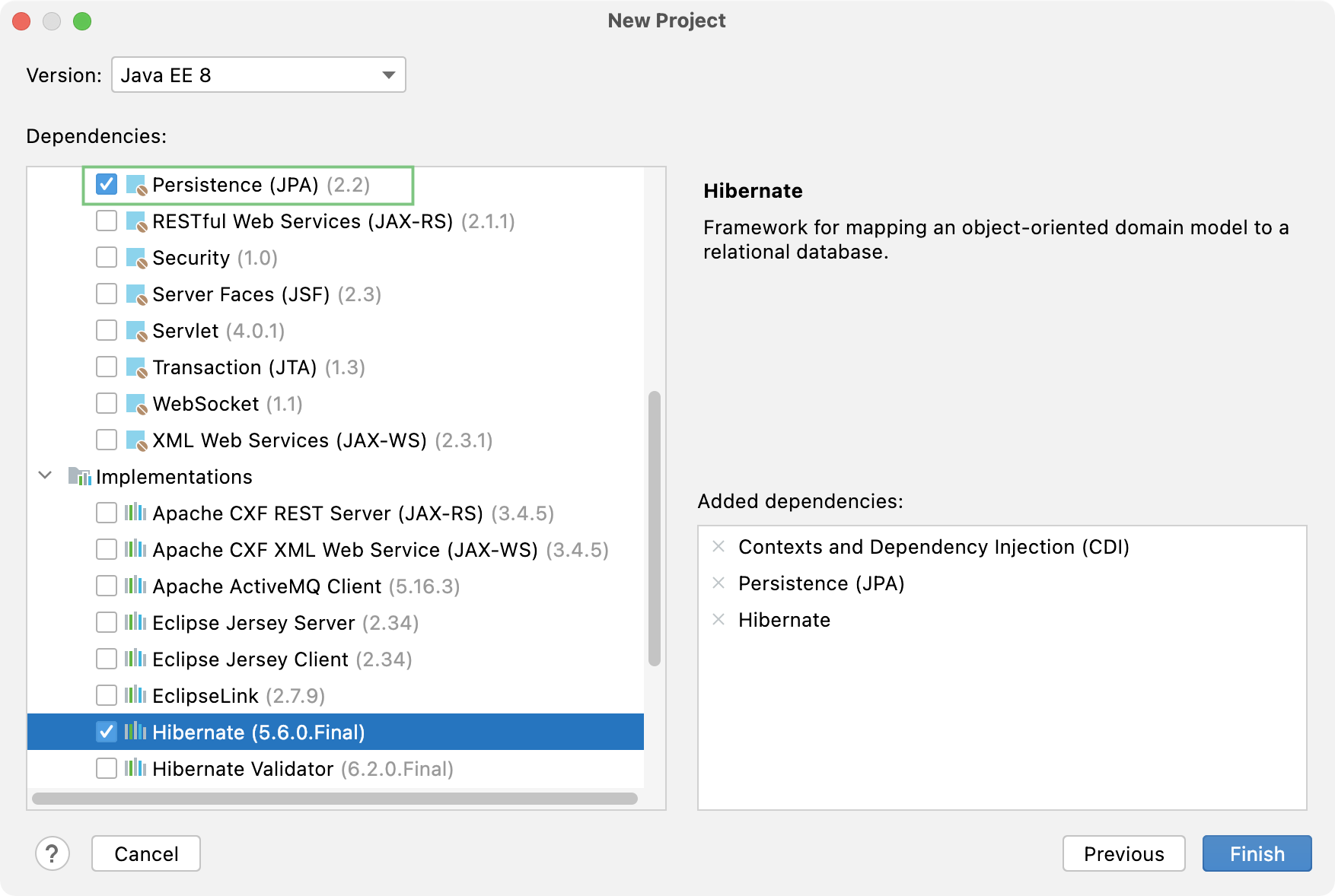 New Java Enterprise project with JPA and Hibernate