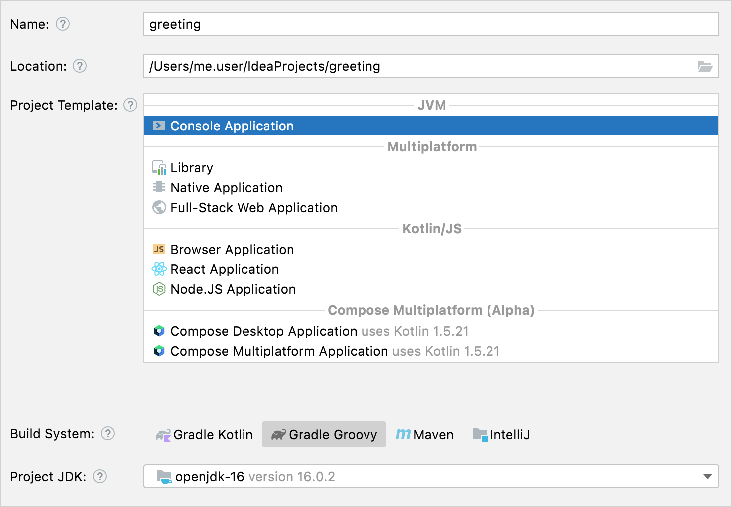 New Kotlin project with the Gradle build system with Groovy DSL