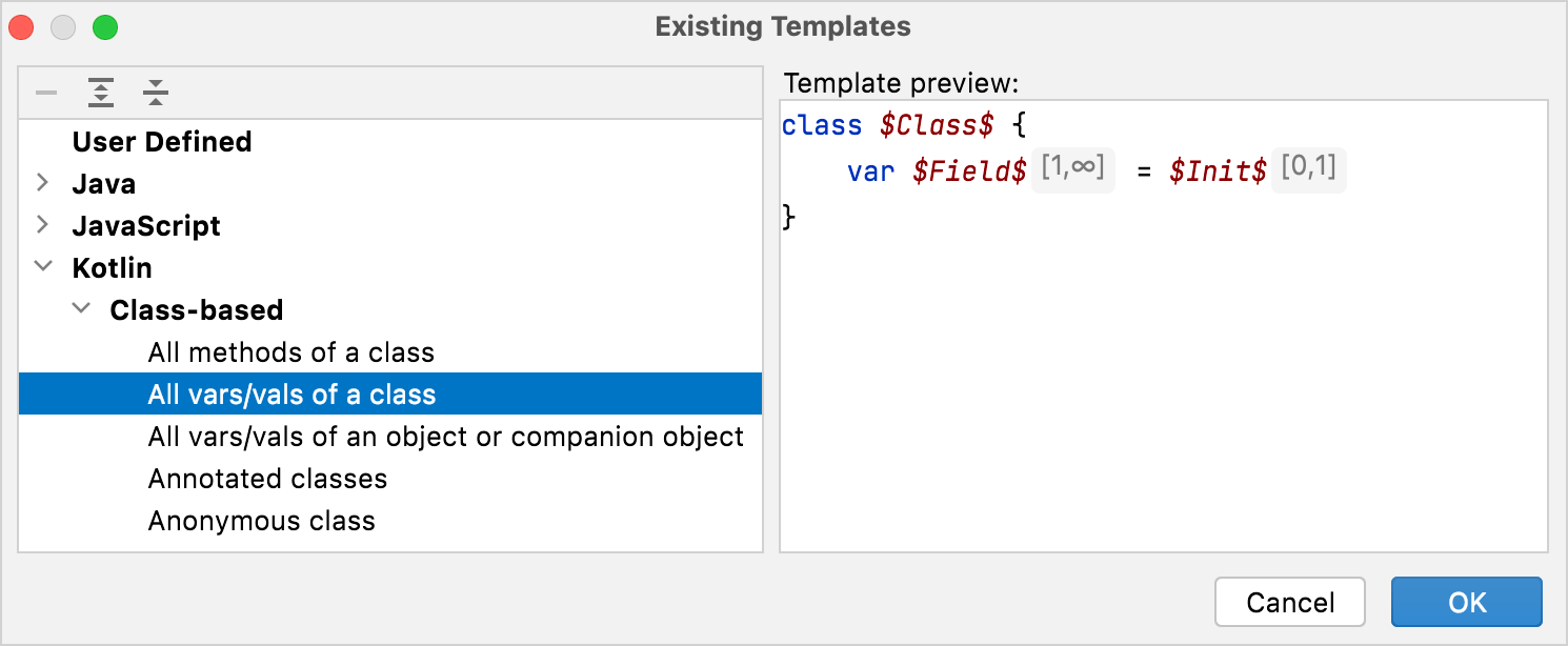 Kotlin class-based templates