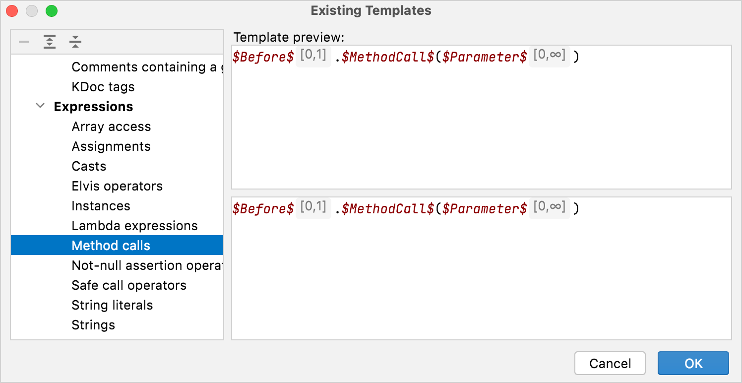 Kotlin method calls template