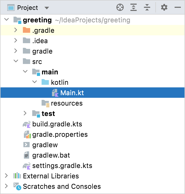 src/main/kotlin/main.kt in the Project tool window