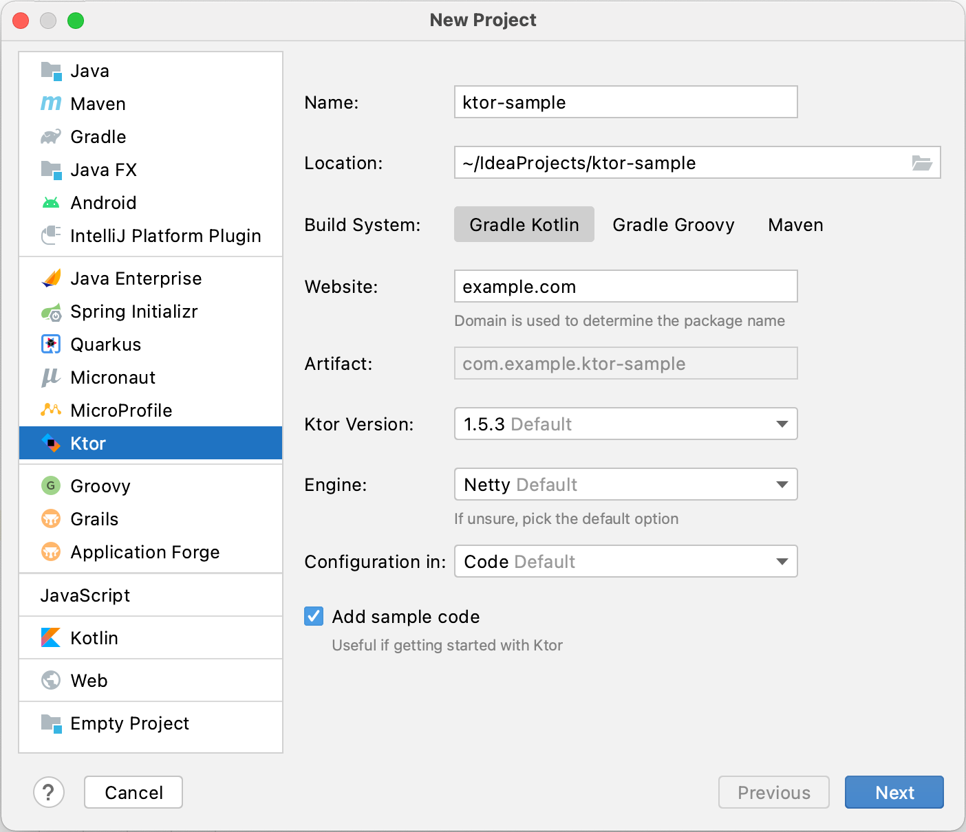 Ktor Project Settings