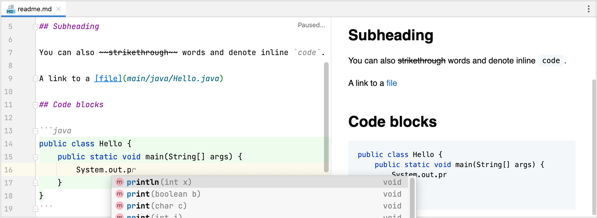 Insert a fenced code block in Markdown