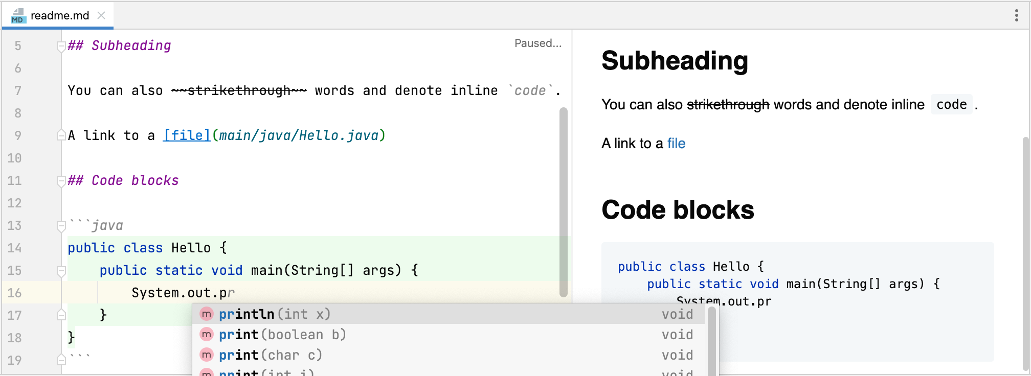 java code blocks