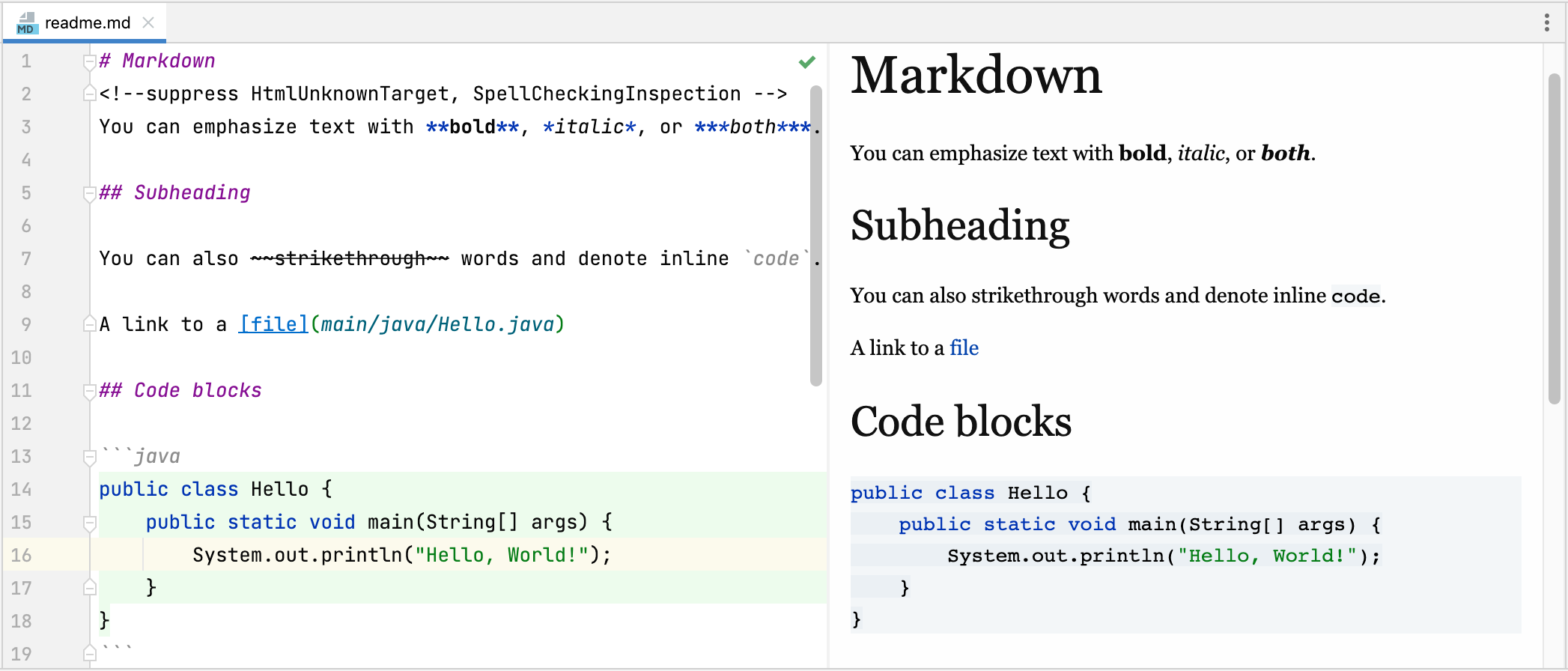 Markdown preview with a custom CSS that resembles GitHub rendering style