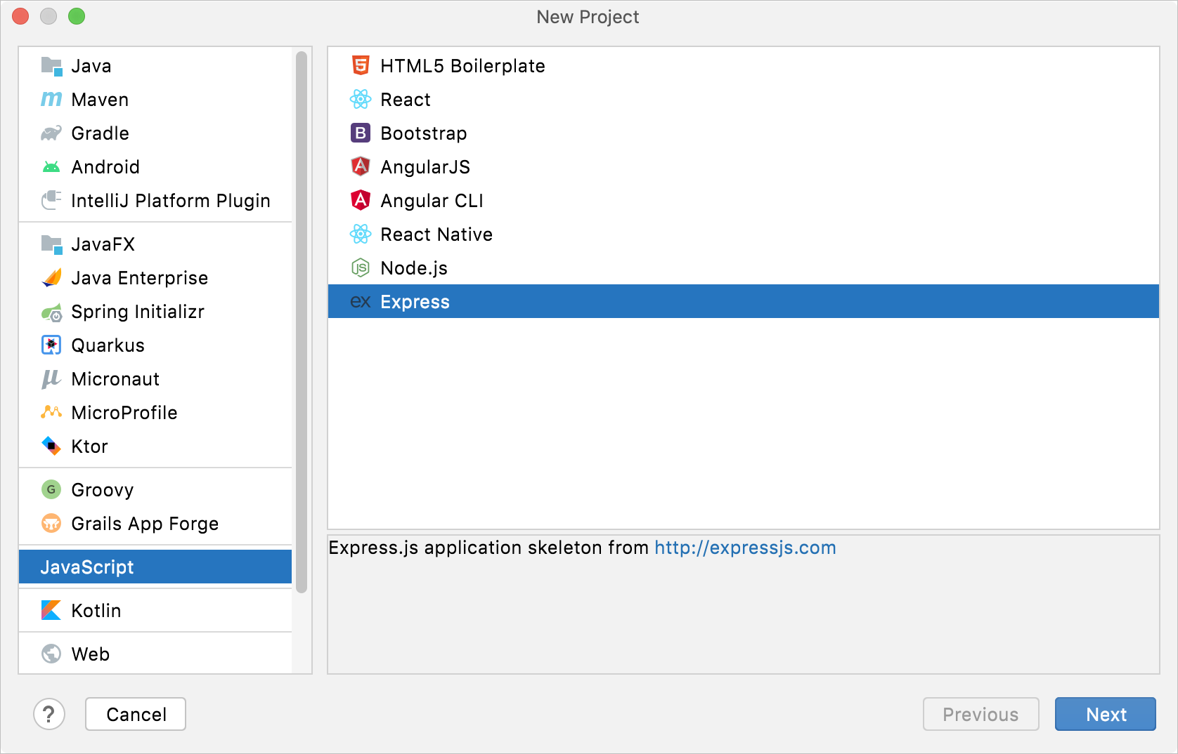 Creating a new JavaScript project