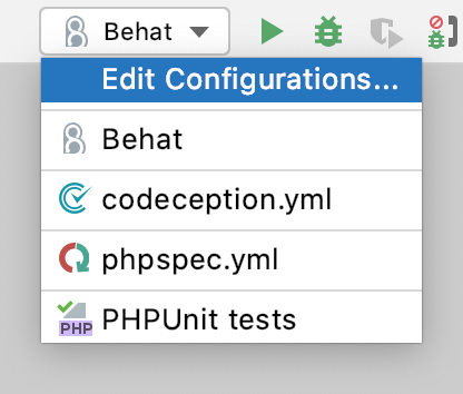 Running tests with a run configuration: select the run configuration