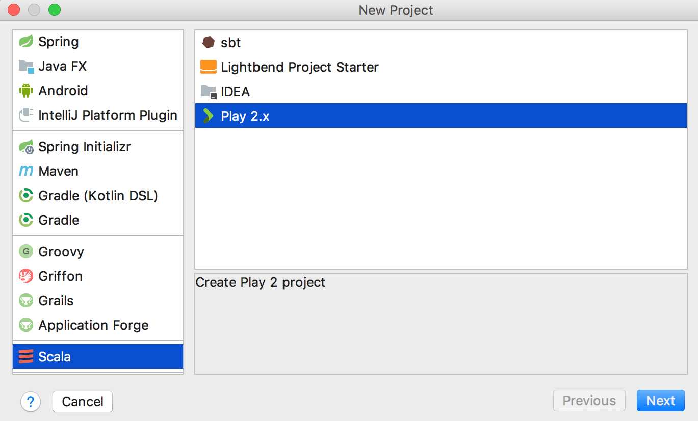 New Project dialog