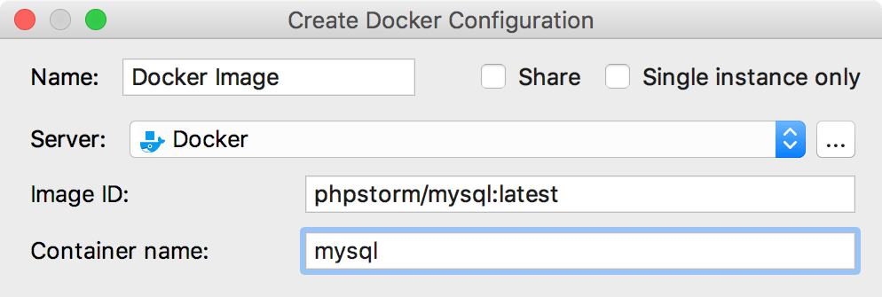 The Create Docker Configuration dialog