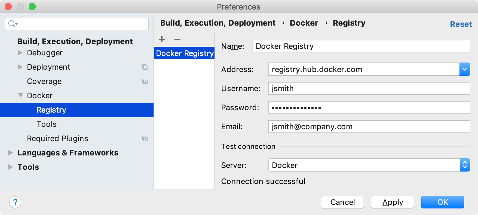 Docker 注册表对话框