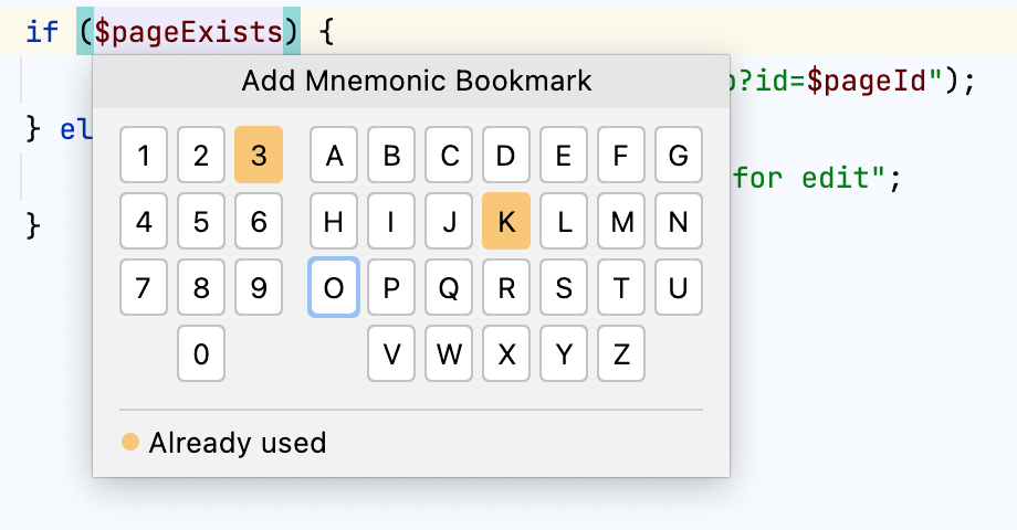 Adding a mnemonic bookmark: select an identifier