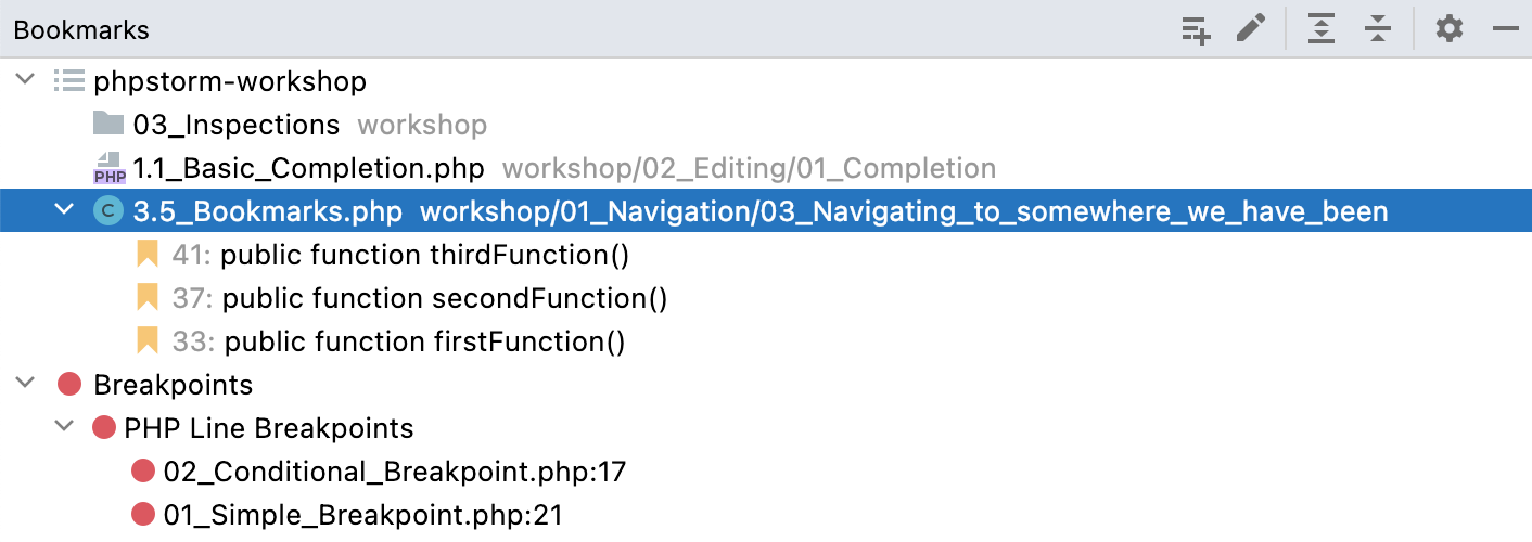 phpstorm bookmarks