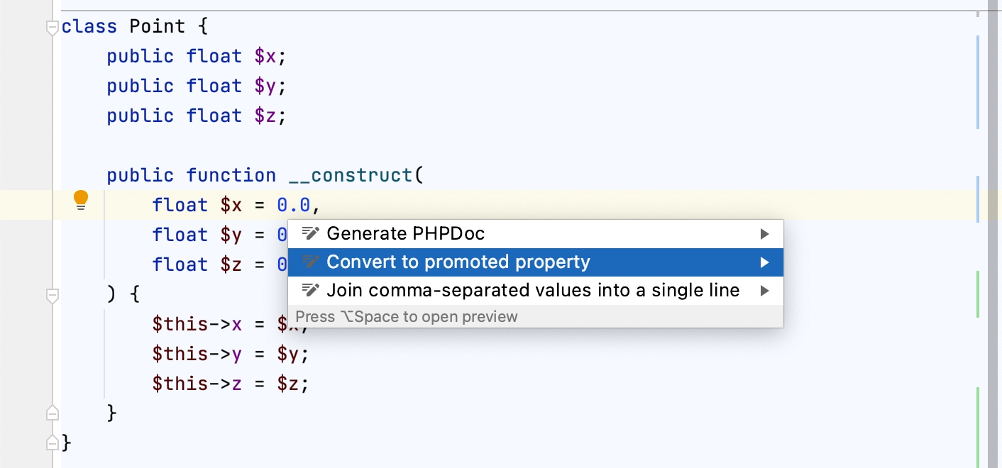 Converting constructor arguments to promoted properties