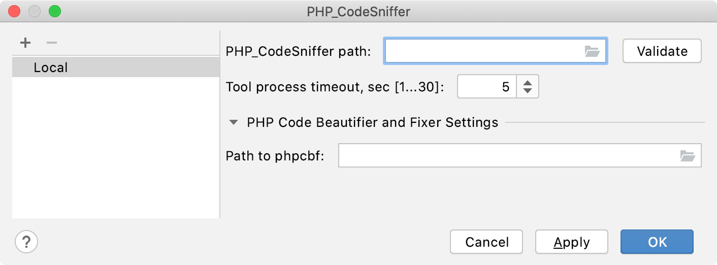 空 PHP_CodeSniffer 路径字段