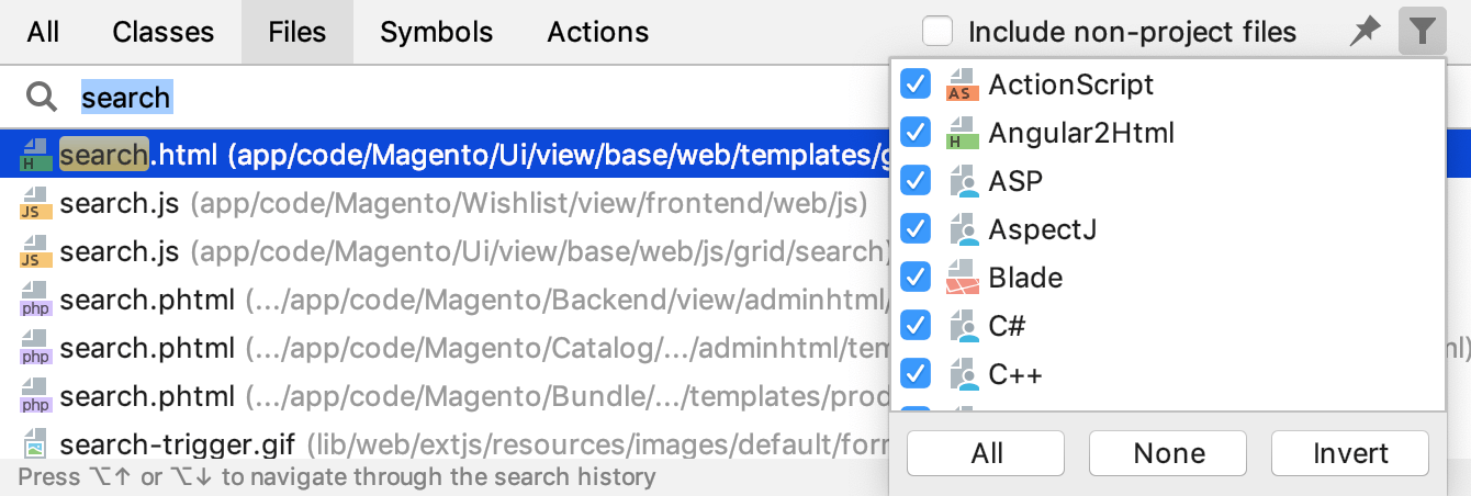 phpstorm how to search multiple files