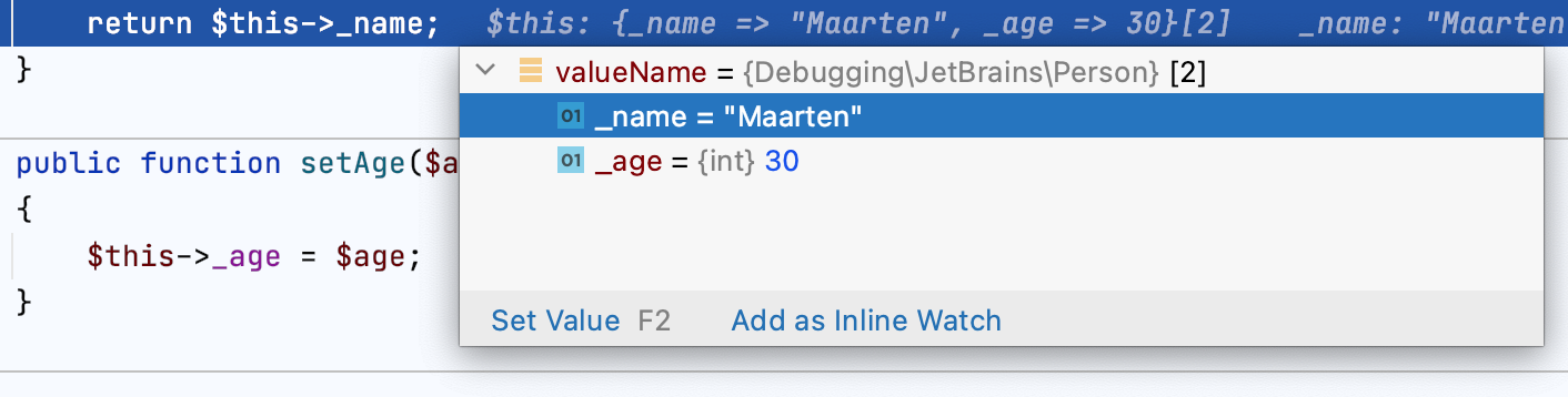 Inline debugger hints