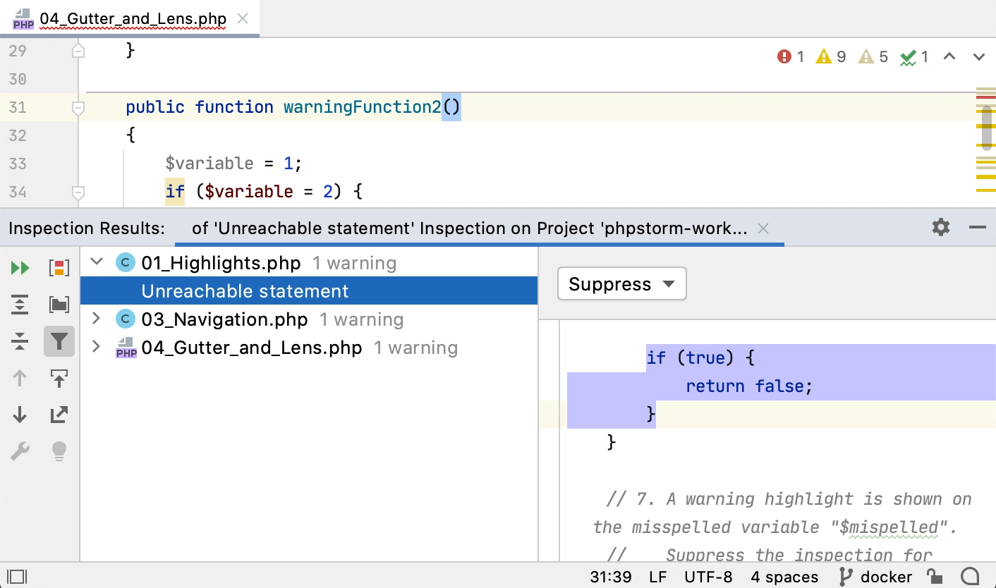 Running one inspection in uncommitted files