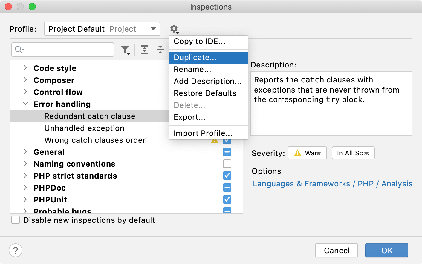 Duplicating a profile